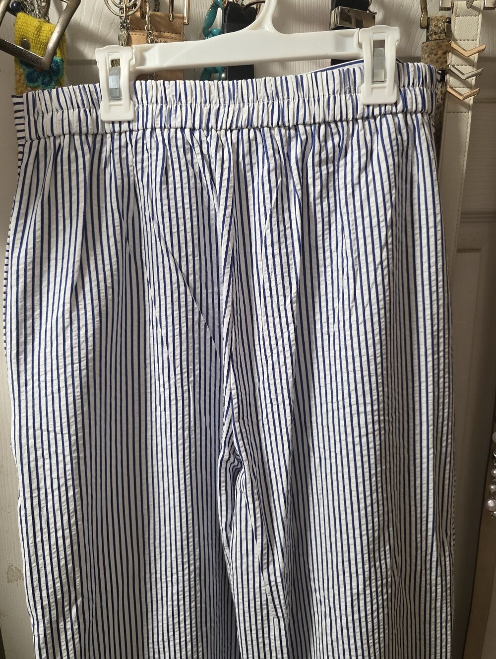 Womens Blue and White Striped Casual Pants - Picture 7 of 7